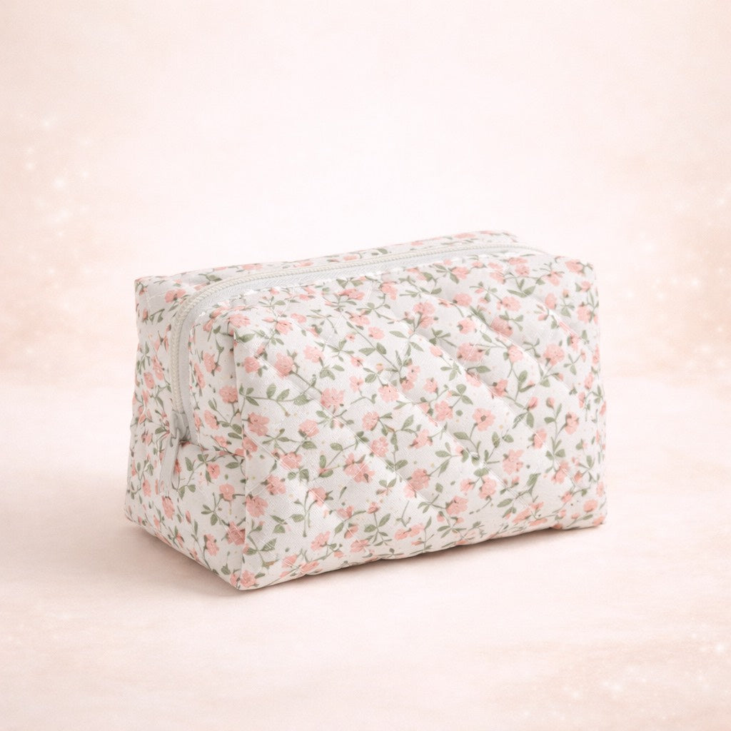 Quilted Floral Cosmetic Bag Pink 🌸