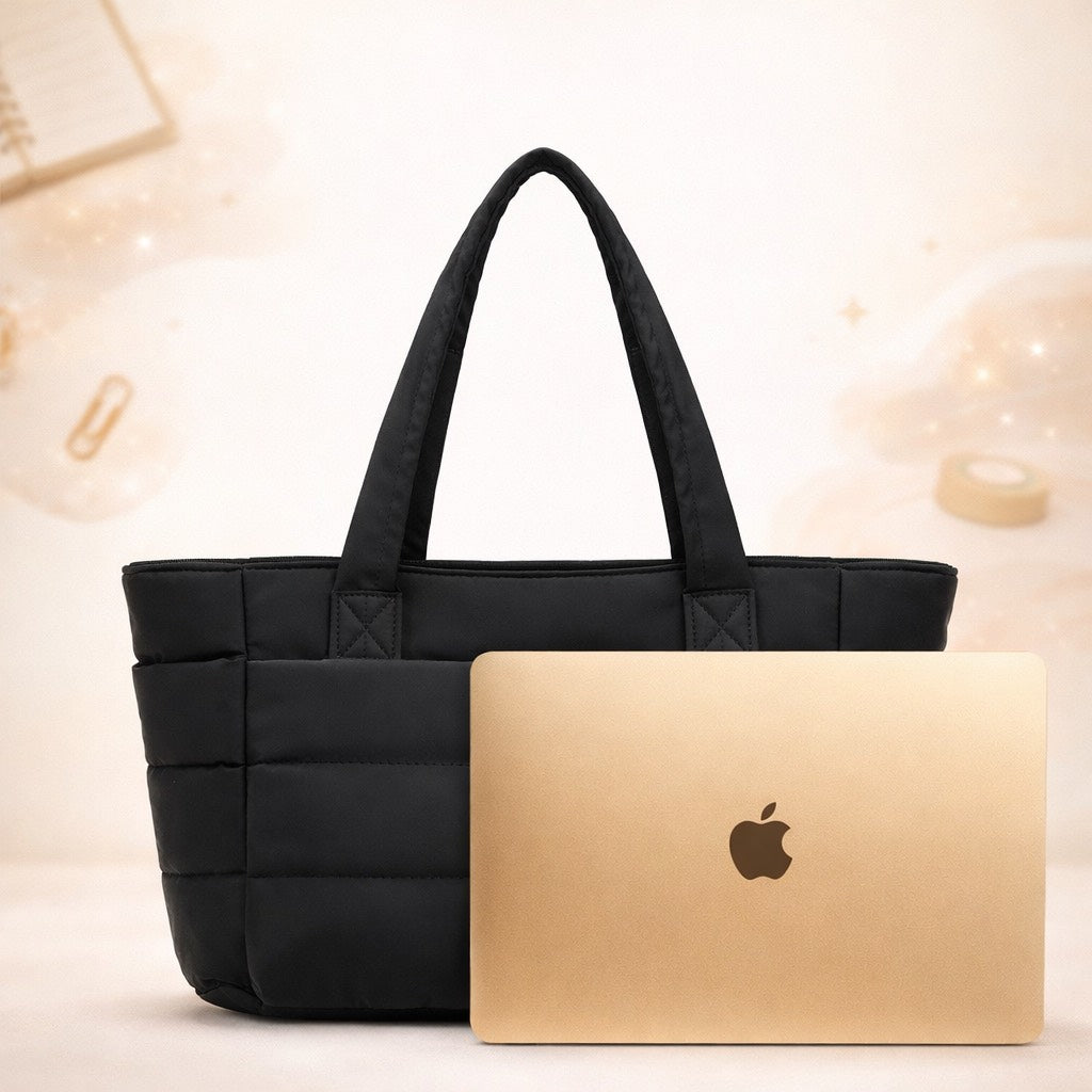 Quilted Daily Tote Bag — Black 🖤