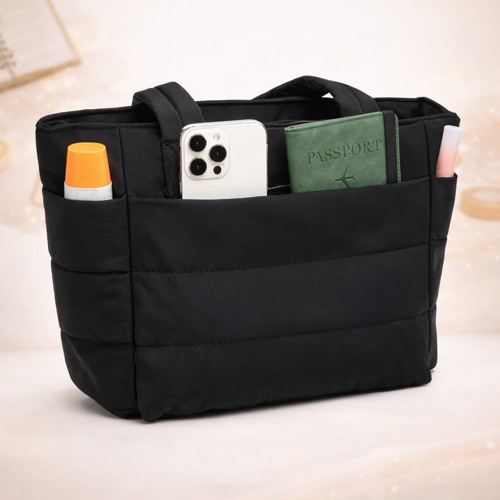 Quilted Daily Tote Bag — Black 🖤