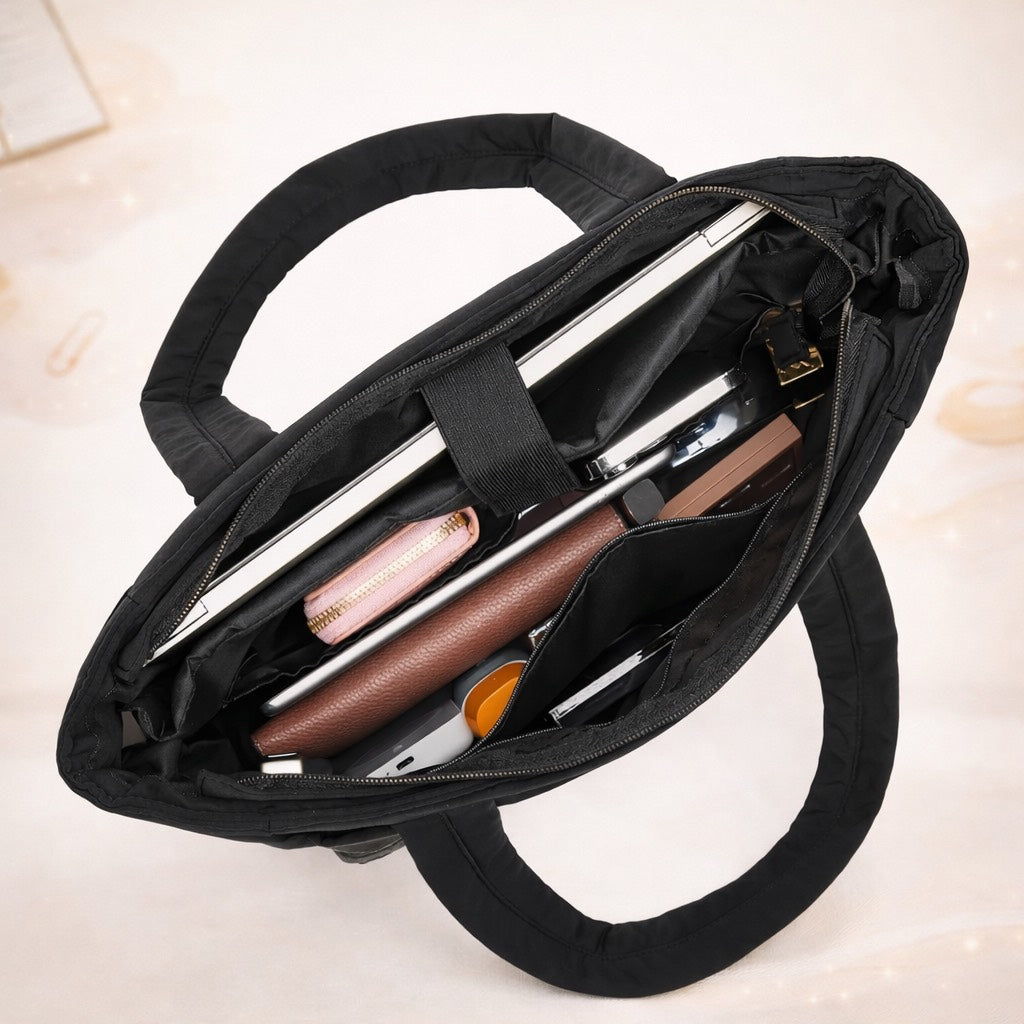 Quilted Daily Tote Bag — Black 🖤